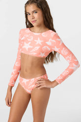 O'Neill Girls Sandy Seashells Ls Crop Top Set