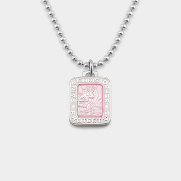 Get Back Necklace Rectangle St. Christopher - Pink / White