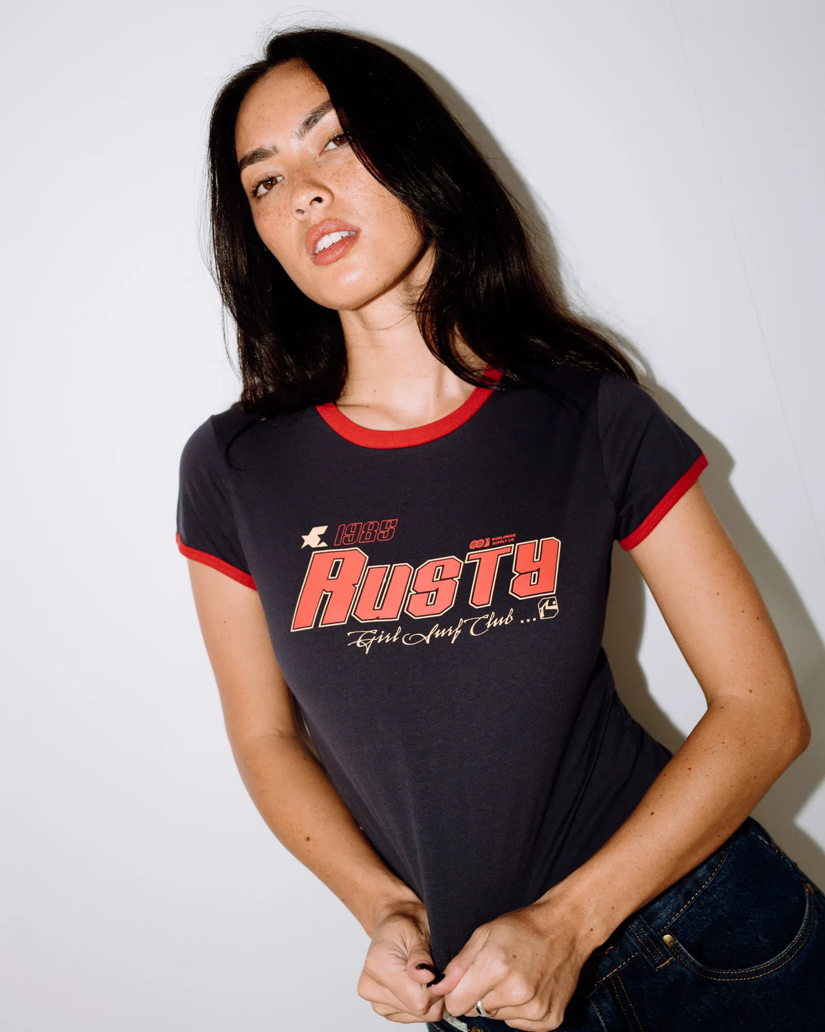 Rusty Women's Girls Surf Mini Ringer Tee